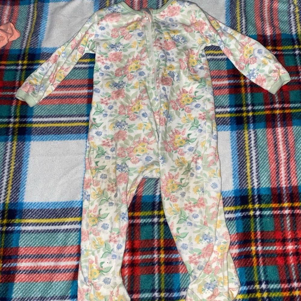 Baby Essentials Pink and Green Floral Footies